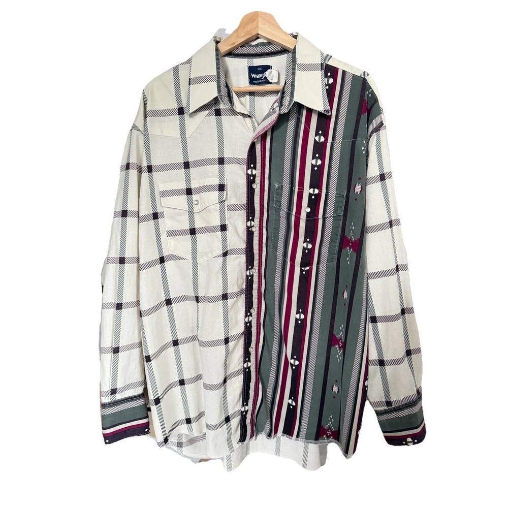 Wrangler Vintage Western Aztec Pearl Snap Cotton Shirt Southwest Men's Size XXL